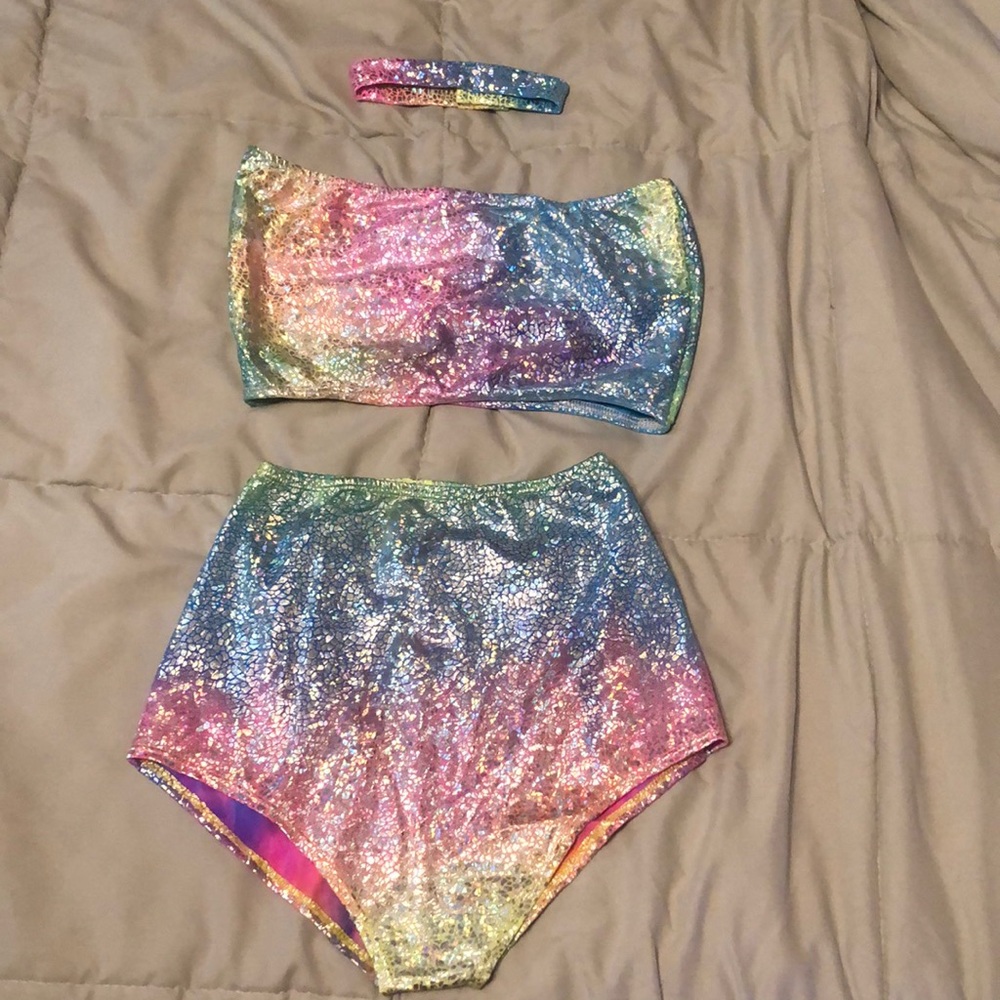Three piece set rainbow metallic
